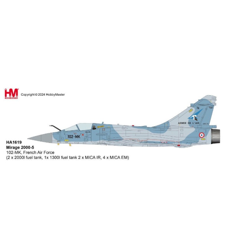 1/72 Mirage 2000-5 102-MK French Air Force (2 x 2000L & 1 x 1300L Fuel Tanks, 2 x MICA IR, 4 x MICA EM)