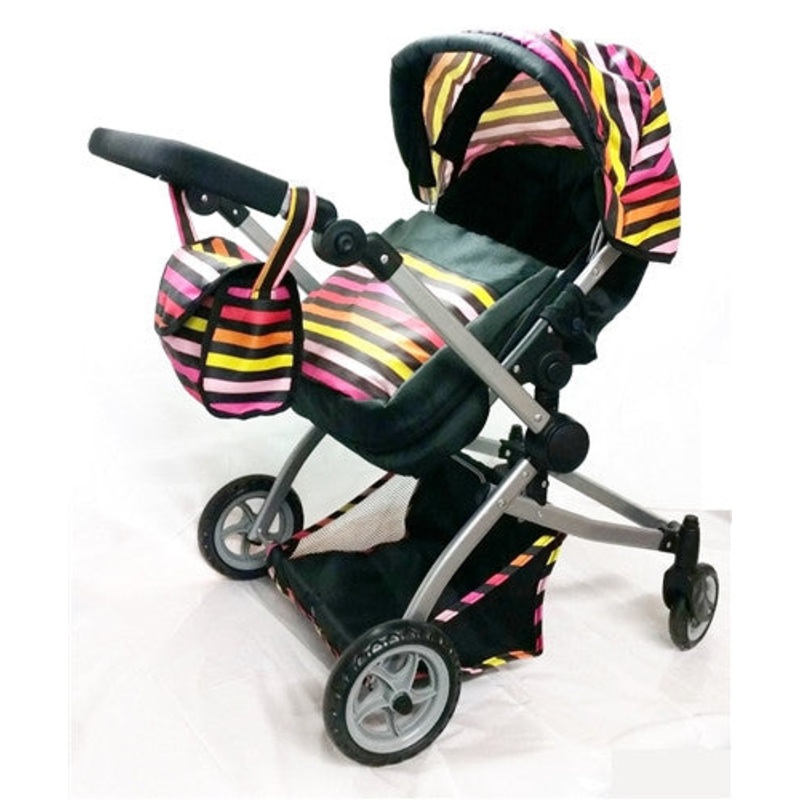 Babyboo Deluxe Twin Doll Bassinet & Stroller (Stripes) with Free Carriage