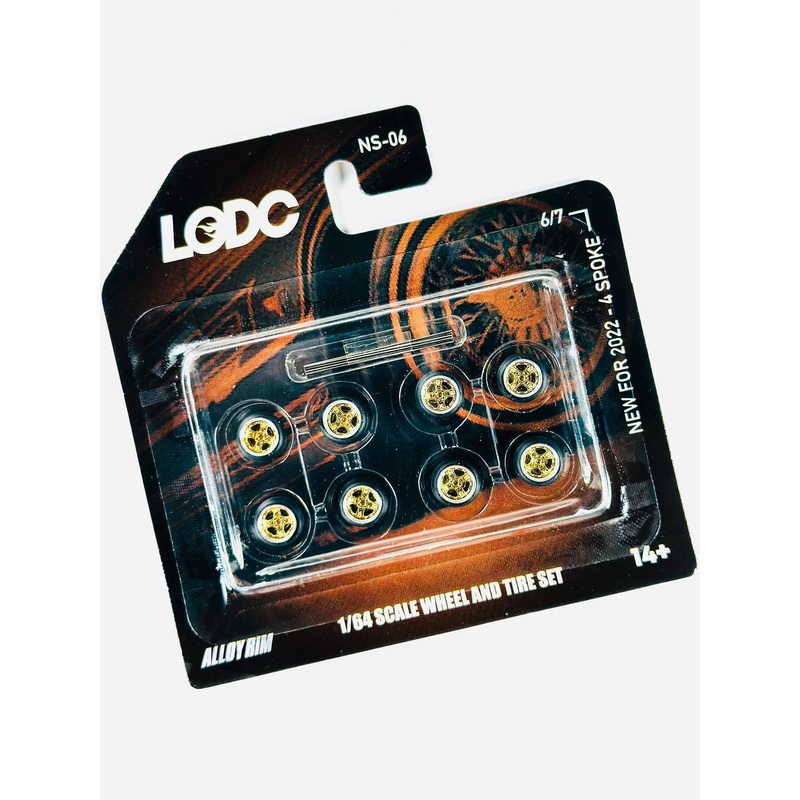 LODC Series 2 Alloy 4 Spoke Rims Wheels & Tire Set W/ Axles NS-06 (6/7) Gold 8mm