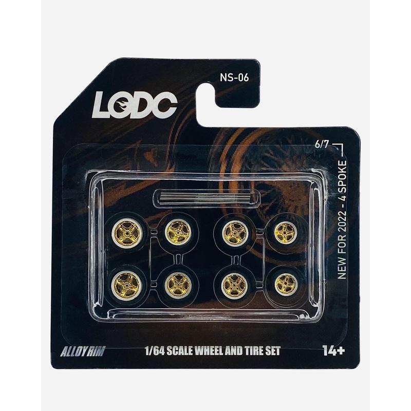 LODC Series 2 Alloy 4 Spoke Rims Wheels & Tire Set W/ Axles NS-06 (6/7) – 2 (8mm), 4 (10mm), 2 (12mm) Gold