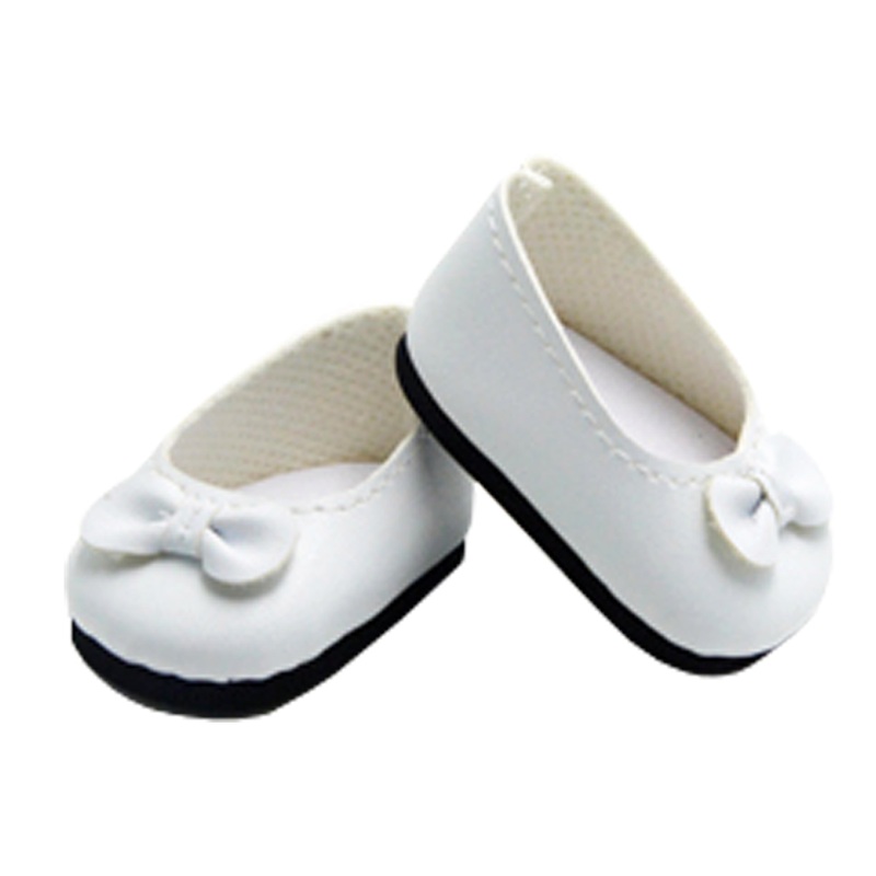 White Flats with Bow for 18″ Doll