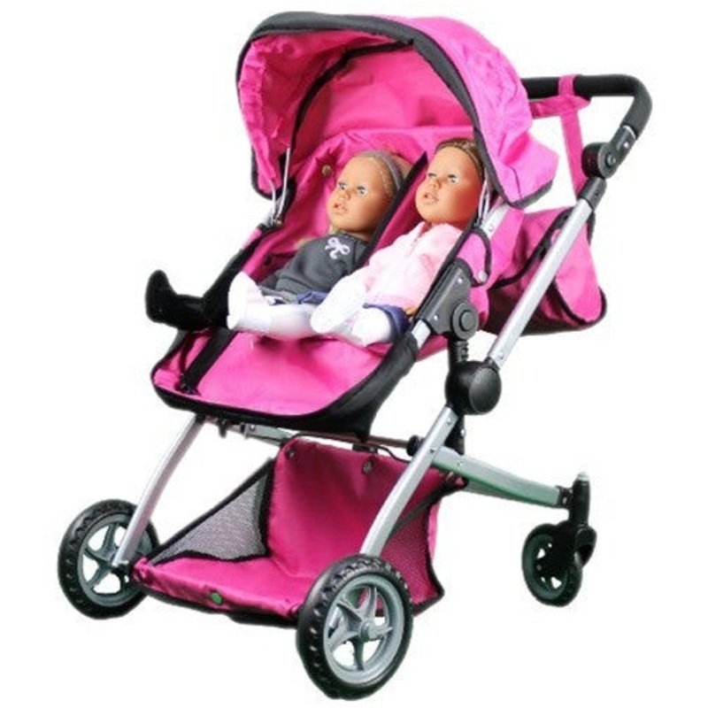 Babyboo Deluxe Twin Doll Bassinet & Stroller (Pink) with Free Carriage (9651A)