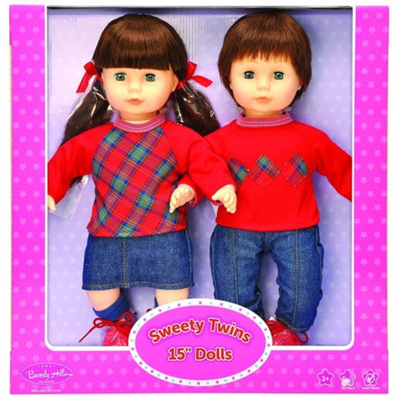 Beverly Hills Sweety Twins 15” Brunette Dolls, Matching Boy & Girl