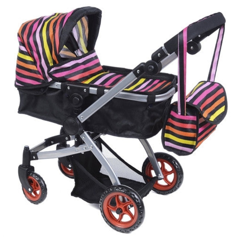 9651-B Bugaboo DOLL Bassinet Stroller with Diaper Bag and Swivel Wheels- Rainbow Stripes