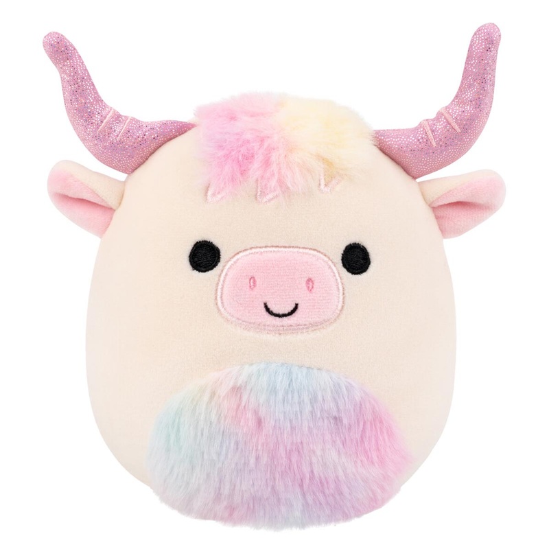 5-Inch Dagnus the Tan Highland Cow with Rainbow Tie-Dye Belly 5″