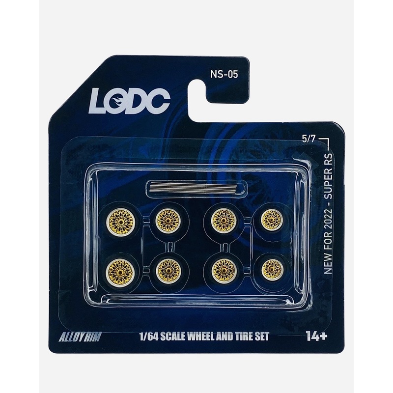 LODC Series 2 Alloy Super RS Rims Wheels & Tire Set W/ Axles NS-05 (5/7) – 2 (8mm), 4 (10mm), 2 (12mm) Gold
