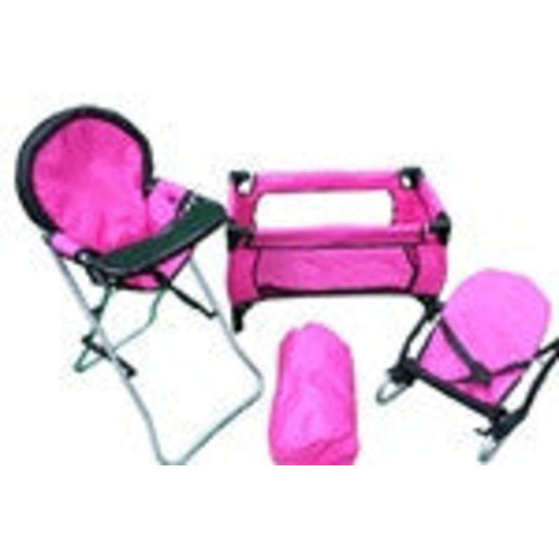 Mommy & Me 3 in 1 Doll Play Set 1 Doll Pack N Play. 2 Doll Bouncer 3.Doll High Chair. Fits 18” Doll