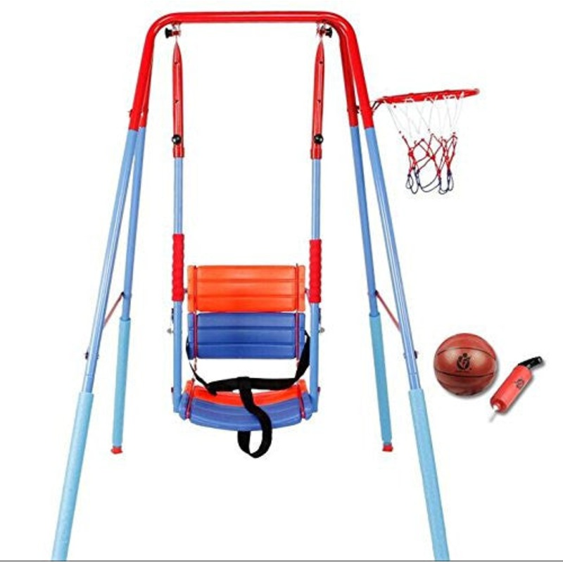 Swing Set on Metal Frame with Basket Ball Frame