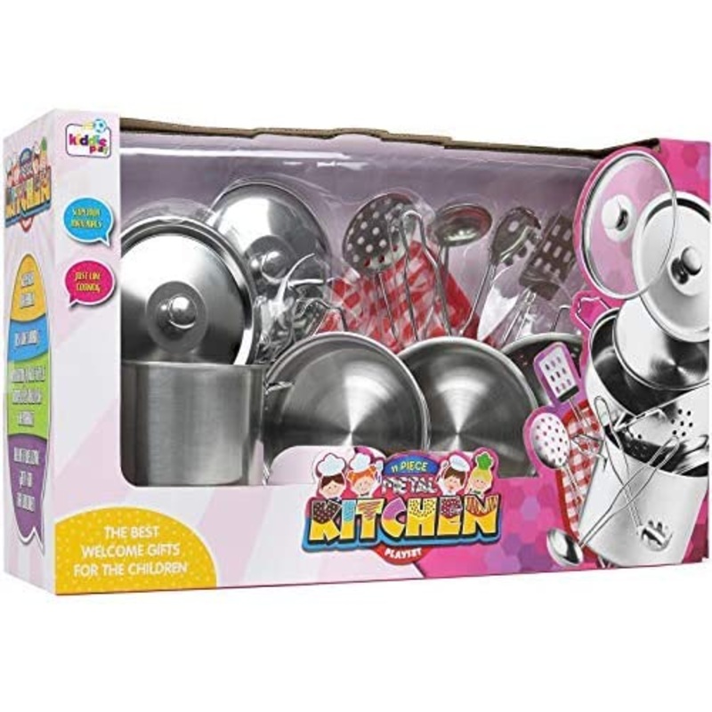 Stainless Steel 11 Piece Pretend Dishes