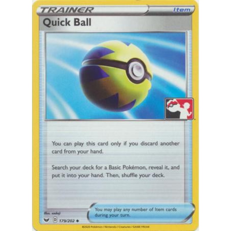 Sword & Shield (Base) 179/202 Quick Ball (Prize Pack League Promo Non-Holo)