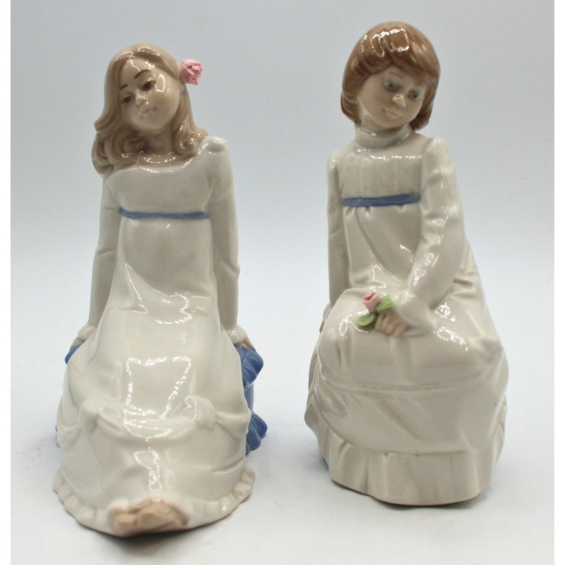Lot of 2: Nadal Sitting GIrl Figurines – Long & Short Hair