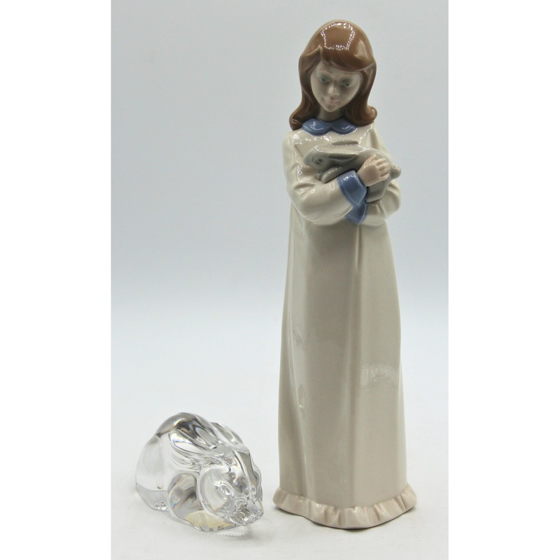 Lot of 2: Girl Holding Rabbit Figurine & Rabbit Paperweight | Please Read