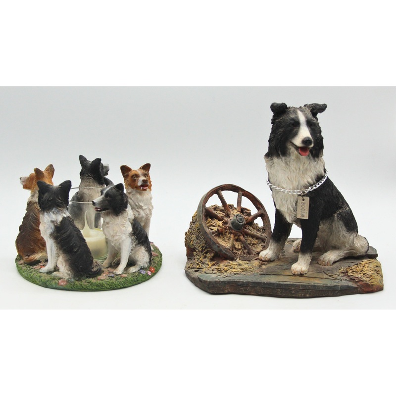 Lot of 2: Border Collie Dog Candleholder & Figurine | Please Read