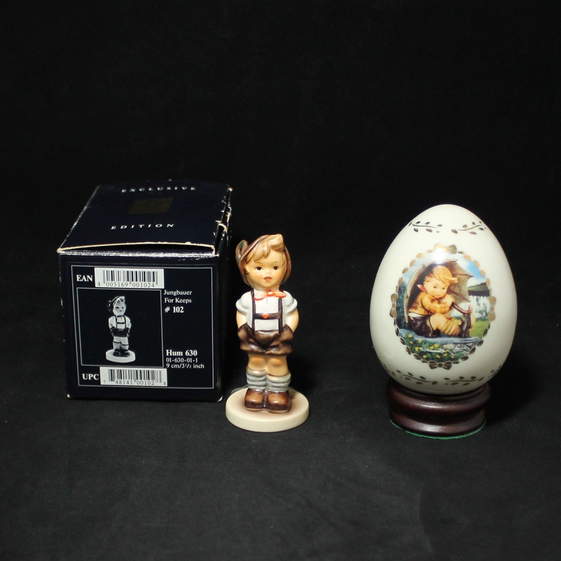M.J. Hummel Figurine In Box For Keeps and Danbury Mint Favorite Pet Egg 630