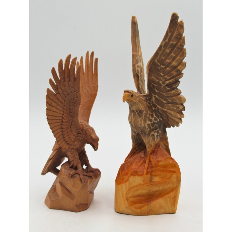 Lot of 2: Hand Carved Wooden Eagle Figurines | Please Read