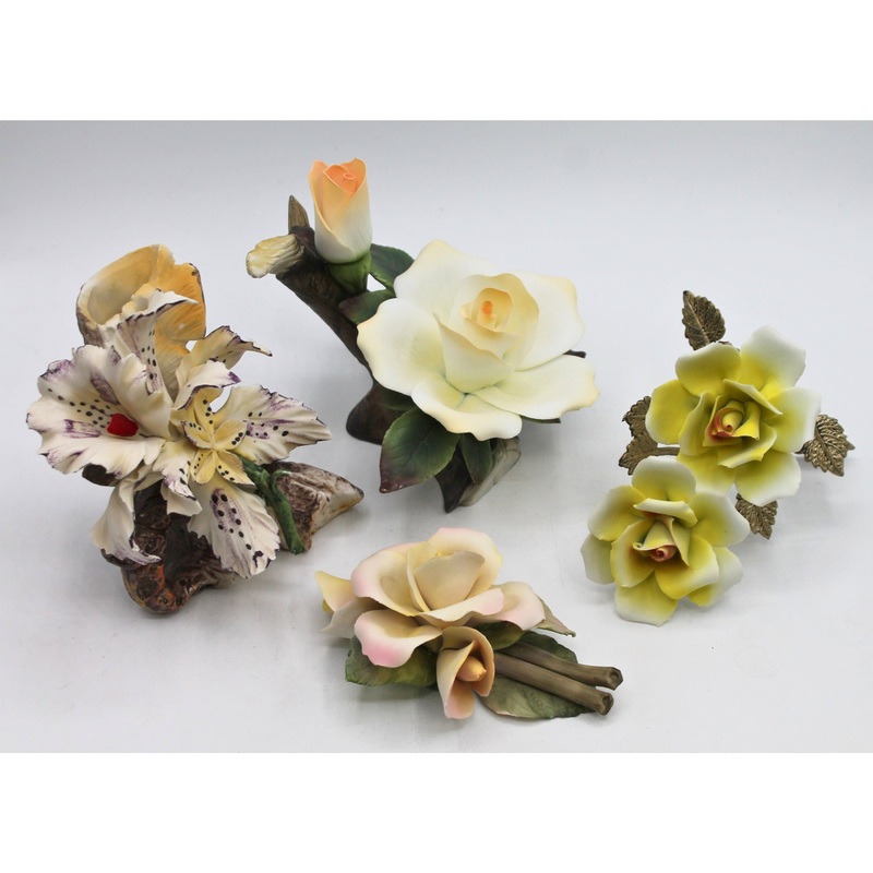 Lot of 4: Porcelain Flowers by Capodimonte and Meico