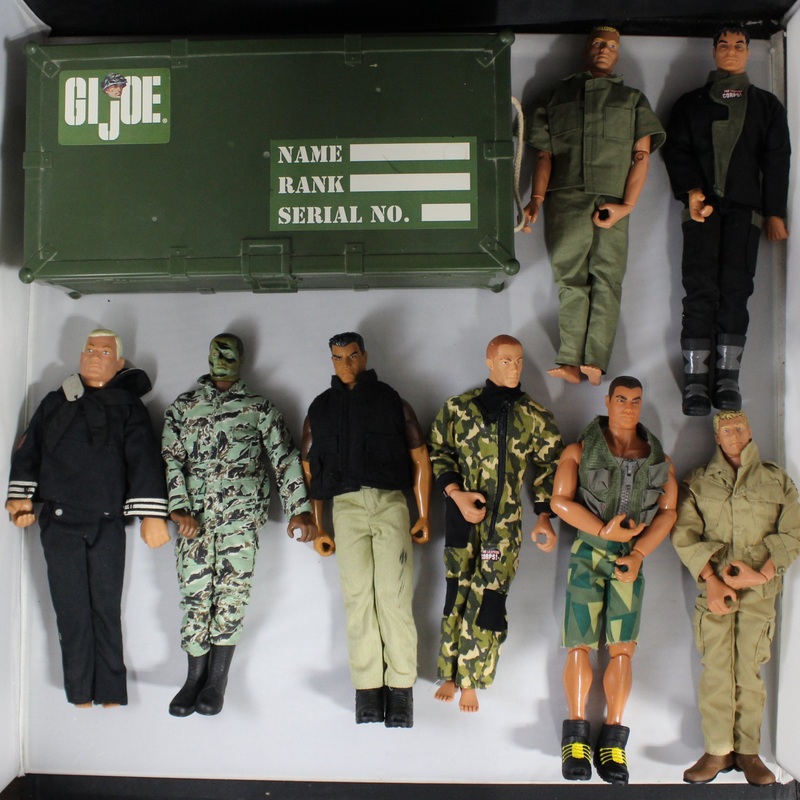 Lot of 9: GI Joe Dolls & Tackle Box of Accessories