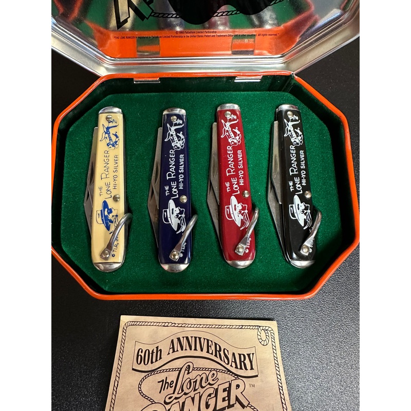 The Lone Ranger 60th Anniversary Set of 4 Pocket Knives in Tin with COA