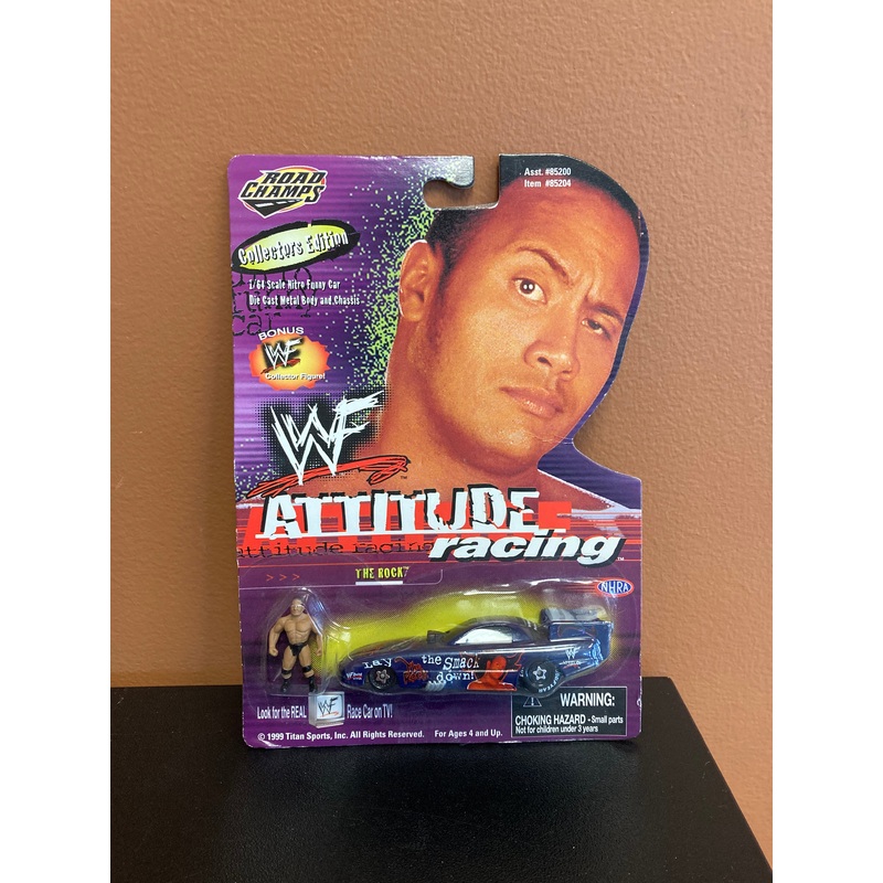 WWF Attitude Racing The Rock mini figure and car 1:64 scale