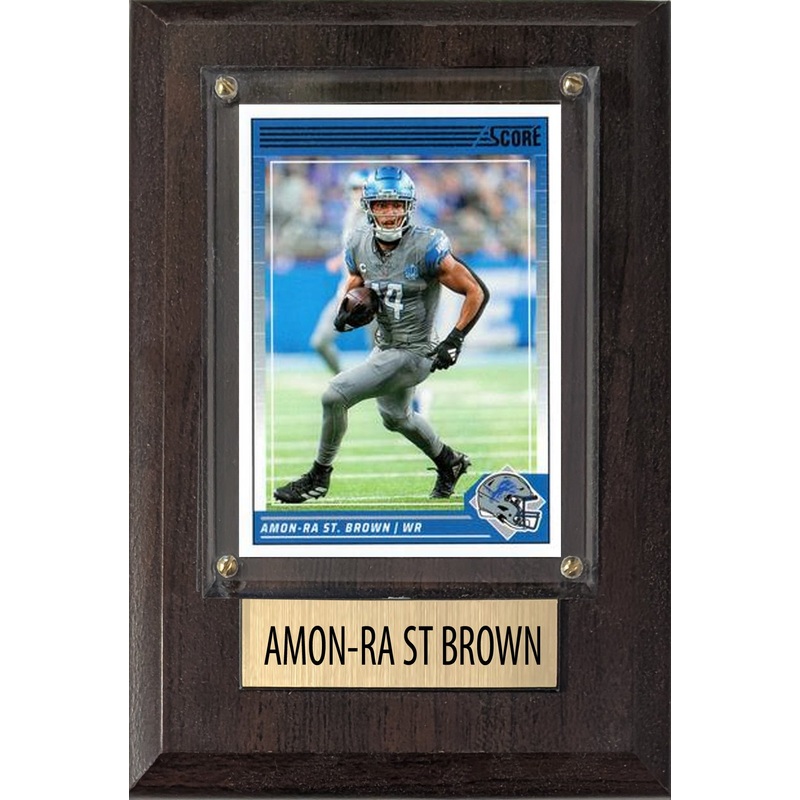 Amon-Ra St Brown Detroit Lions 2025 2024 Donruss Score Prizm Topps 4×6 Gift Plaque