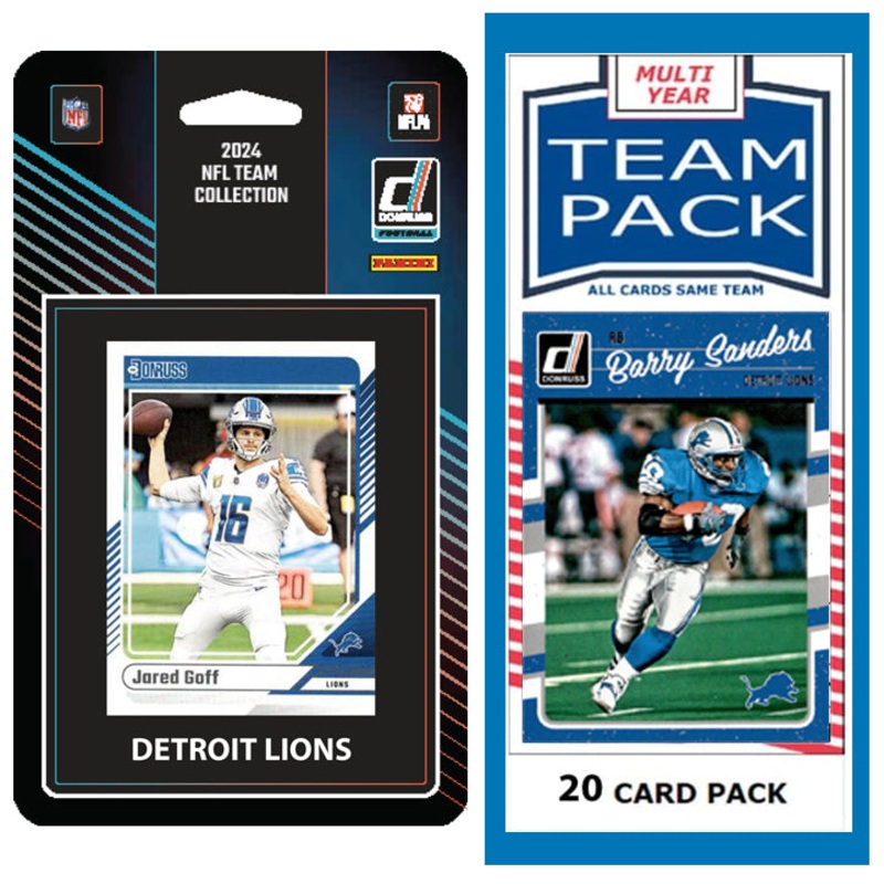 Detroit Lions Team Pack 20 Cards Barry Sanders + 2024 Donruss Team Set Goff Amon-Ra St Brown