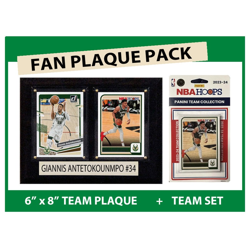 Milwaukee Bucks Fan Plaque Pack Giannis Antetokounmpo + 2023-24 HOOPS Team Set