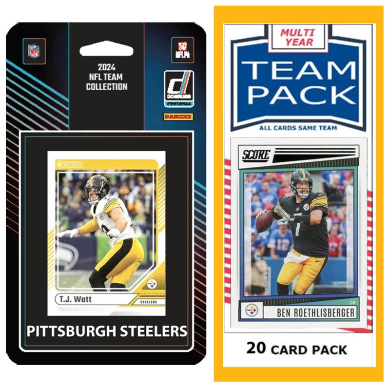 Pittsburgh Steelers Team Pack 20 Cards Roethlisberger + 2024 Donruss Team Set TJ Watt