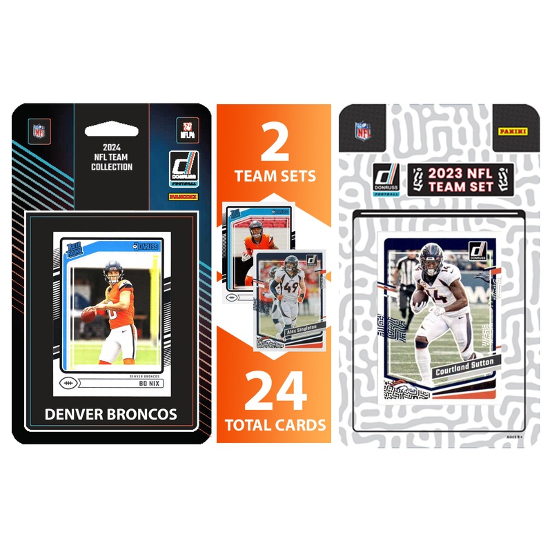 2024 + 2023 Donruss Denver Broncos Factory Sealed NFL Team Set Bundle – 24 Total Cards – Bo Nix Rated Rookie RC Troy Franlin Patrick Surtain Courtland sutton