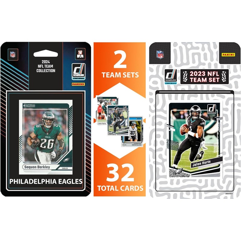 2024 + 2023 Donruss Philadelphia Eagles Factory Sealed NFL Team Set Bundle – 32 Total Cards – Saquon Barkley Jalen Hurts AJ Brown Rated Rookies RC Cooper DeJean Trotter Jason Kelce McKee Cox