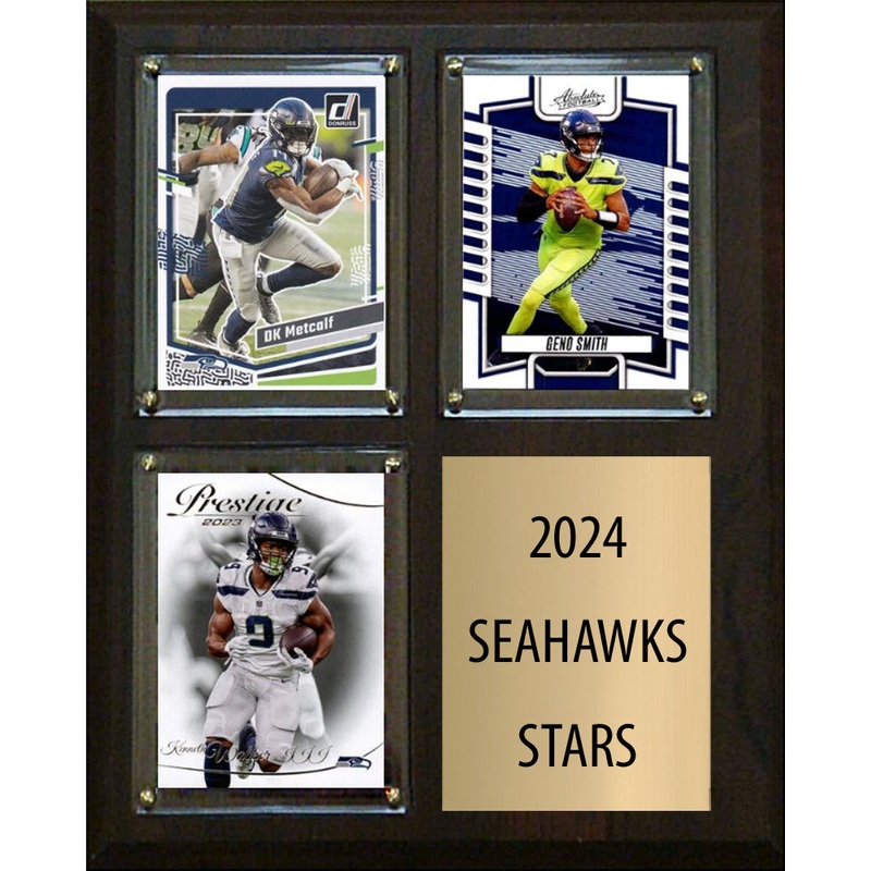2024 Stars Seattle Seahawks Geno Smith Kenneth Walker III DK Metcalf 2023 Donruss 3 Card Plaque 8″ x 10″