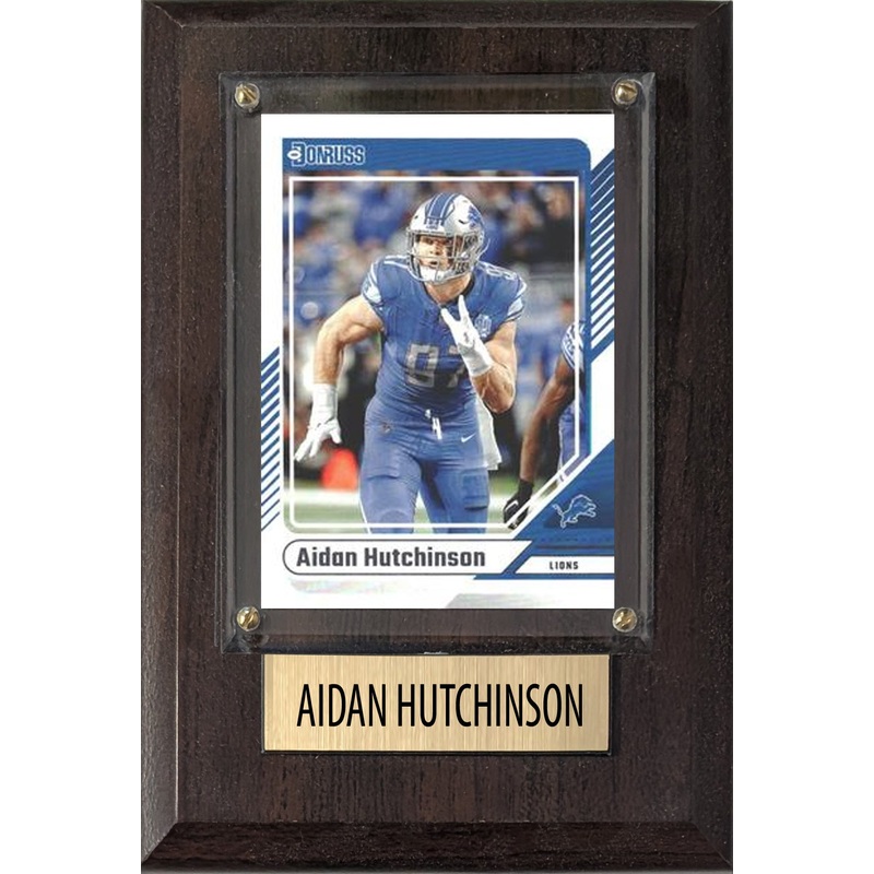 Aidan Hutchinson Detroit Lions 2025 2024 Donruss Score Prizm Topps 4×6 Gift Plaque