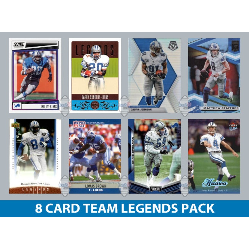 Detroit Lions 8 Card Legends Pack Donruss Topps Panini Barry Sanders Stafford