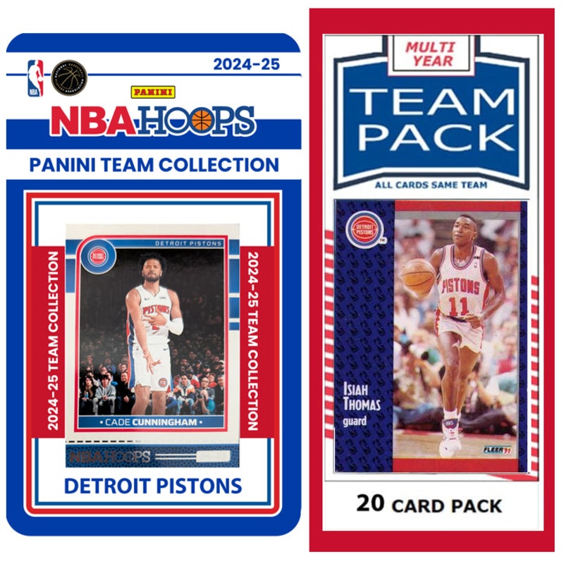 Detroit Pistons Multiyear Pack 20 Cards Isiah Thomas + 2024-25 HOOPS Team Set Cunningham
