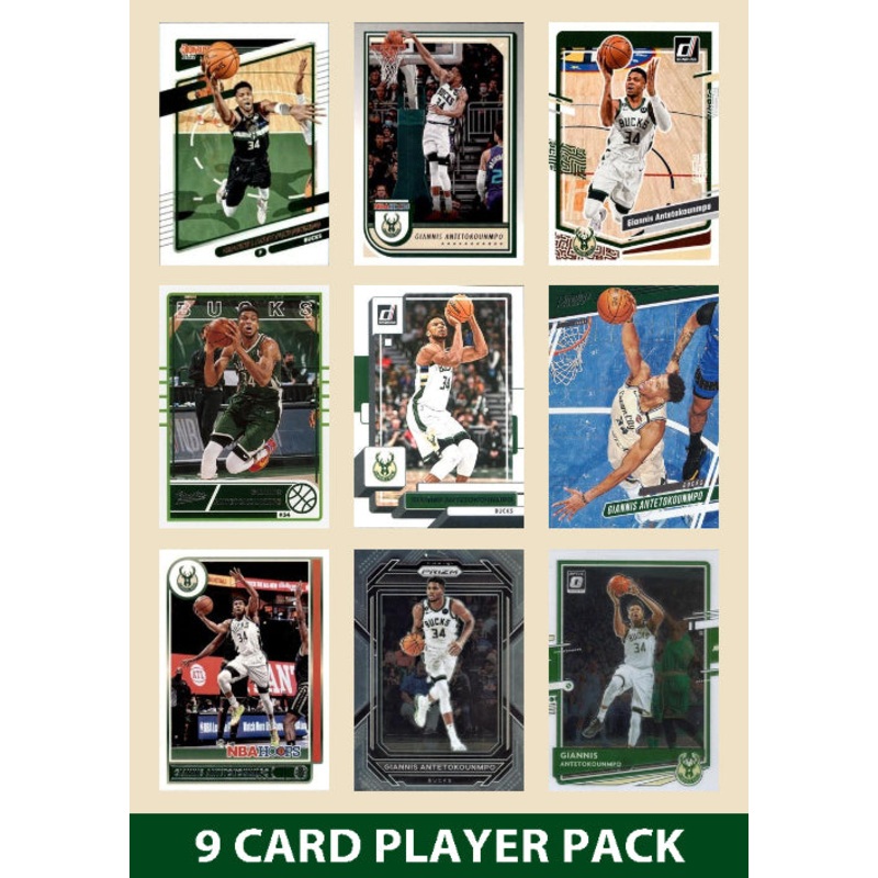 Giannis Antetokounmpo 9 Card Player Pack 2023-24 Hoops Donruss Milwaukee Bucks