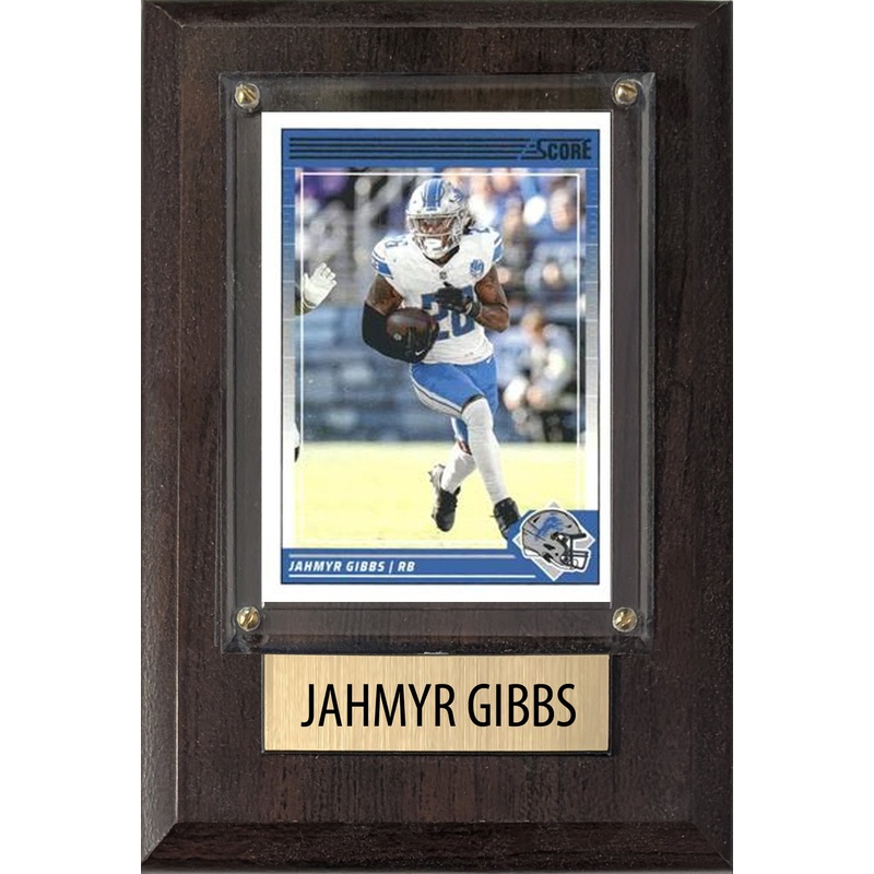 Jahmyr Gibbs Detroit Lions 2025 2024 Donruss Score Prizm Topps 4×6 Gift Plaque