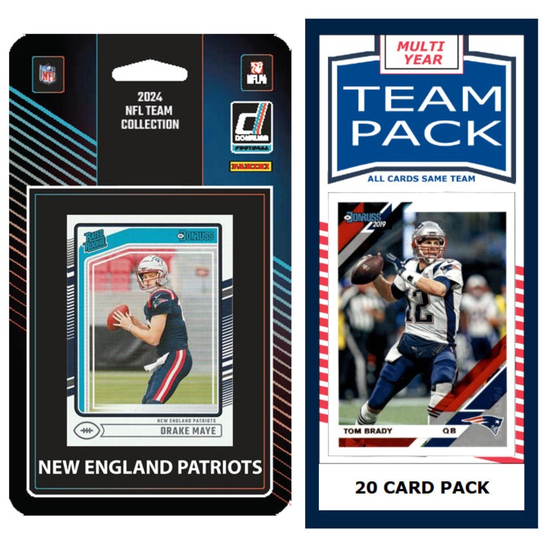 New England Patriots Team Pack 20 Cards Tom Brady + 2024 Donruss Team Set Drake Maye RC