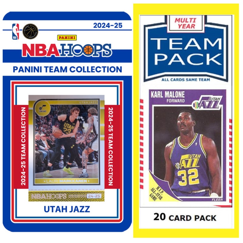 Utah Jazz Multiyear Pack 20 Cards Karl Malone + 2024-25 HOOPS Team Set Markkanen