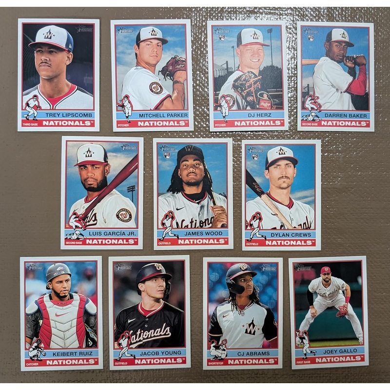 2025 Topps Heritage Washington Nationals Baseball Card Team Set – Dylan Crews Rookie Card James Wood RC CJ Abrams – 11 Cards – DJ Herz Trey Lipscomb