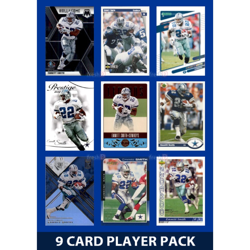 Emmitt Smith 9 Card Player Pack 2024 2025 NFL Topps Donruss Panini Score Cowboys