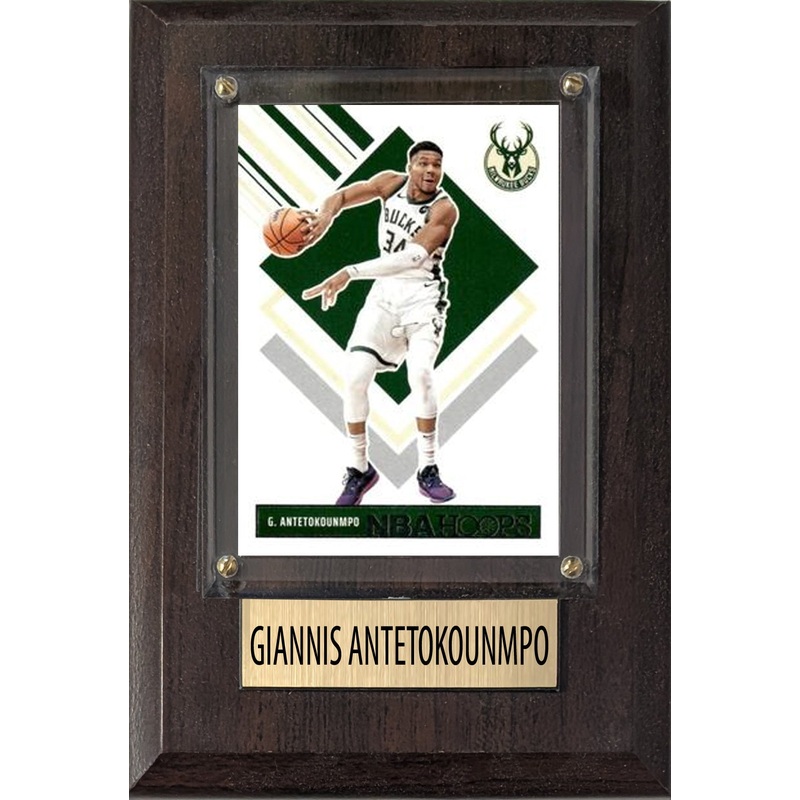 Giannis Antetokounmpo Milwaukee Bucks 2025 2024 Donruss Score Prizm Topps 4×6 Gift Plaque