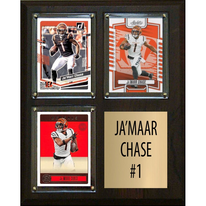 Ja’Maar Chase 3 Card Plaque Donruss Fleer Topps 2023 2024 Cincinnati Bengals
