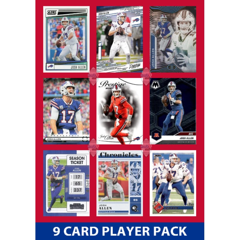 Josh Allen 9 Card Player Pack 2023 2024 2025  Donruss Panini Score Buffalo Bills