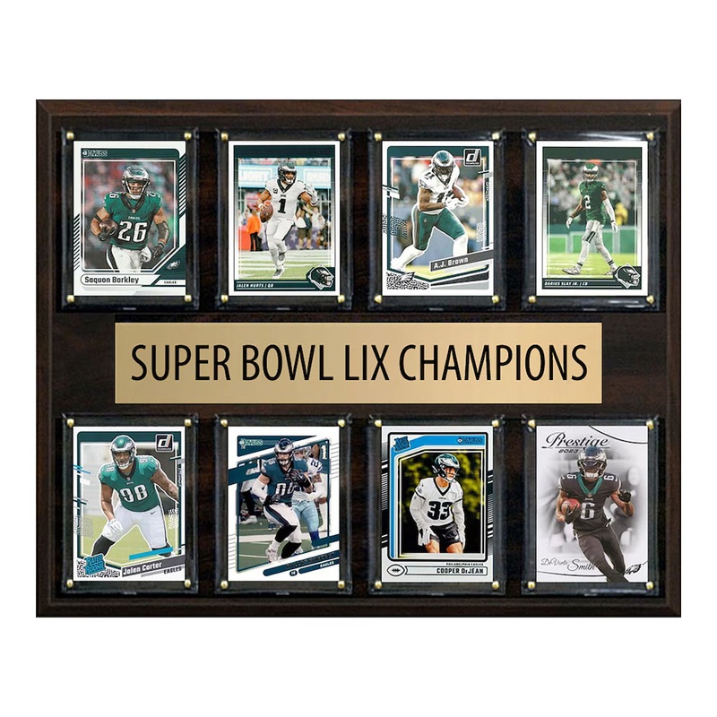 Philadelphia Eagles Super Bowl LIX Champions 12″ x 15″ Eight-Card Plaque Jalen Hurts Donruss