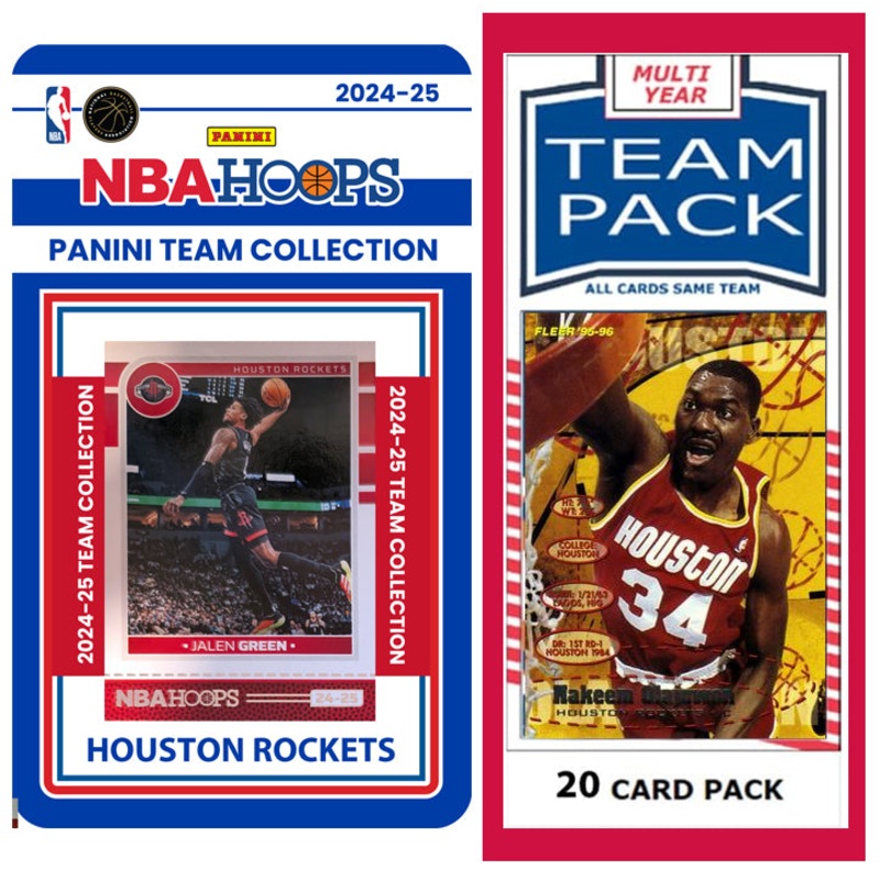 Houston Rockets Multiyear Pack 20 Cards Olajuwon + 2024-25 HOOPS Team Set Jalen Green