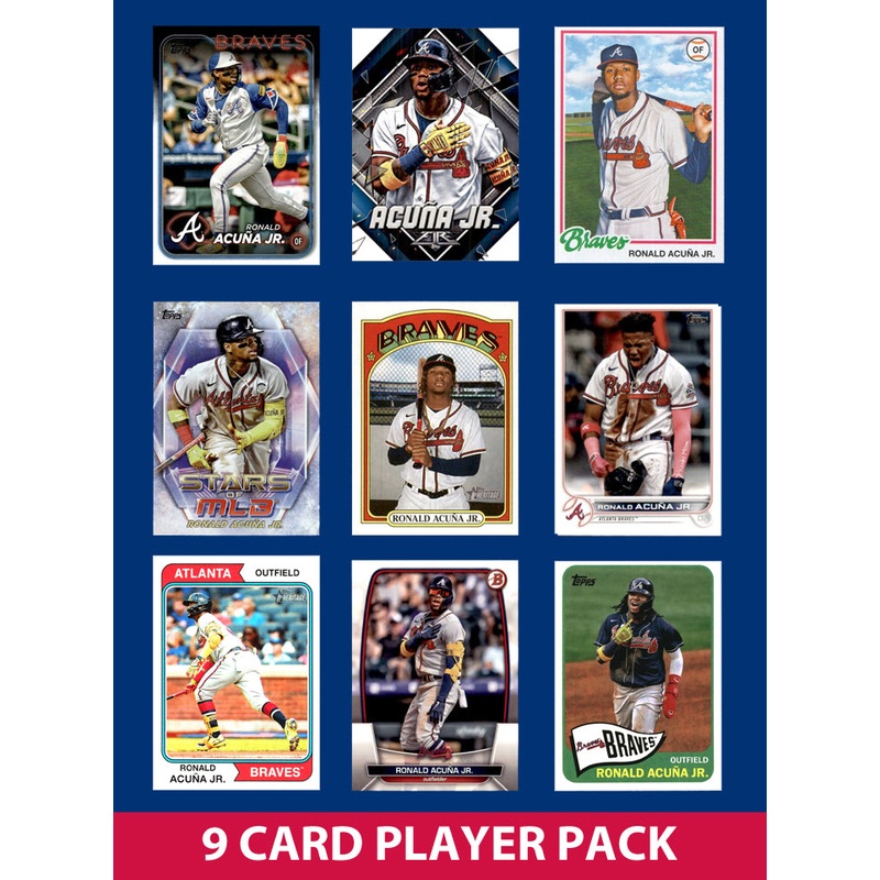 Ronald Acuna Jr 9 Card Player Pack 2025 2024 2023 Topps Bowman Atlanta Braves