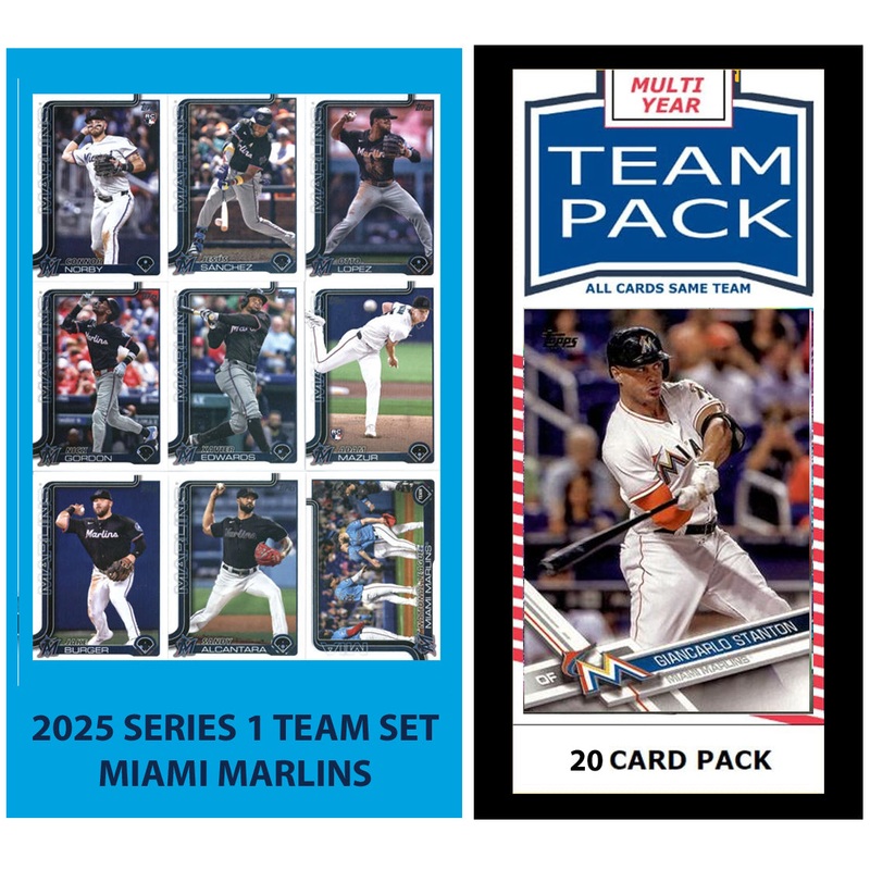 2024 Baseball Team Pack Marlins 20 Card Pack Mike Stanton + 2025 Topps Series 1 Team Set