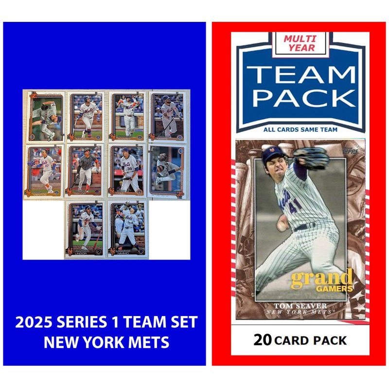 2024 Baseball Team Pack Mets 20 Card Pack Seaver + 2025 Topps Series 1 Team Set Lindor
