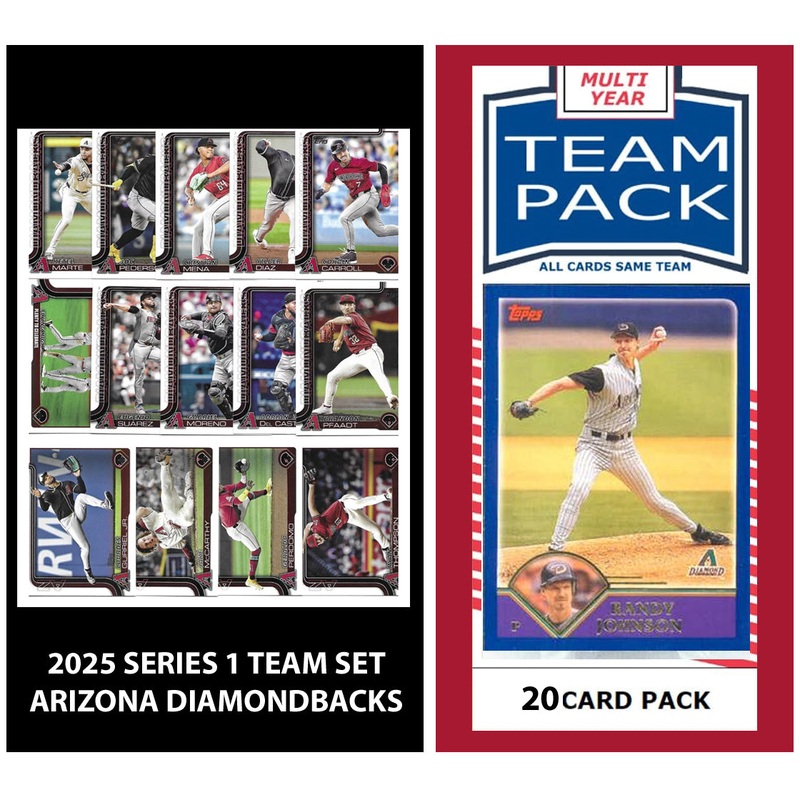 2024 Team Pack Arizona Diamondbacks 20 Card Pack Randy Johnson + 2025 Topps Series 1 Team Set – Corbin Carroll