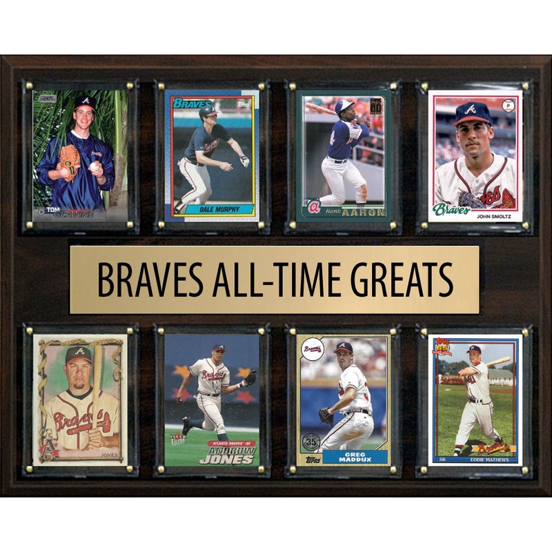 All Time Greats Plaque Atlanta Braves 12″ x 15″ 8 Cards Hank Aaron Maddux Glavine