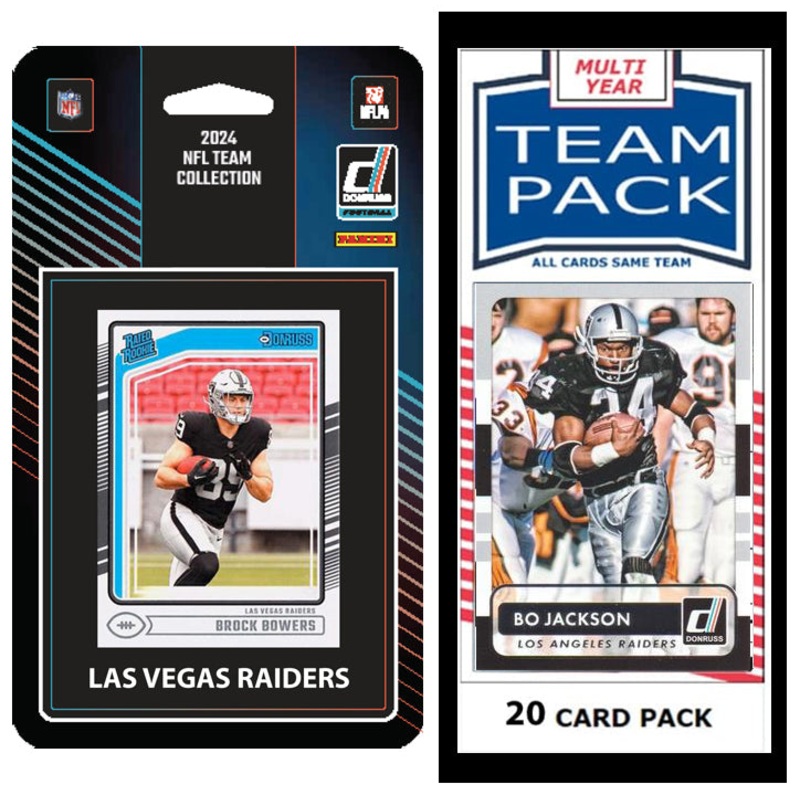 Las Vegas Raiders Team Pack 20 Cards Bo Jackson + 2024 Donruss Team Set brock Bowers RC